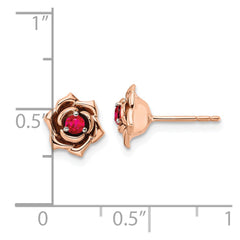 14K White & Rose Gold Ruby Flower Post Earrings