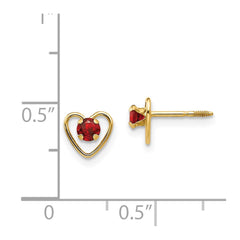 14K Yellow Gold Madi K 3mm Garnet Birthstone Heart Earrings