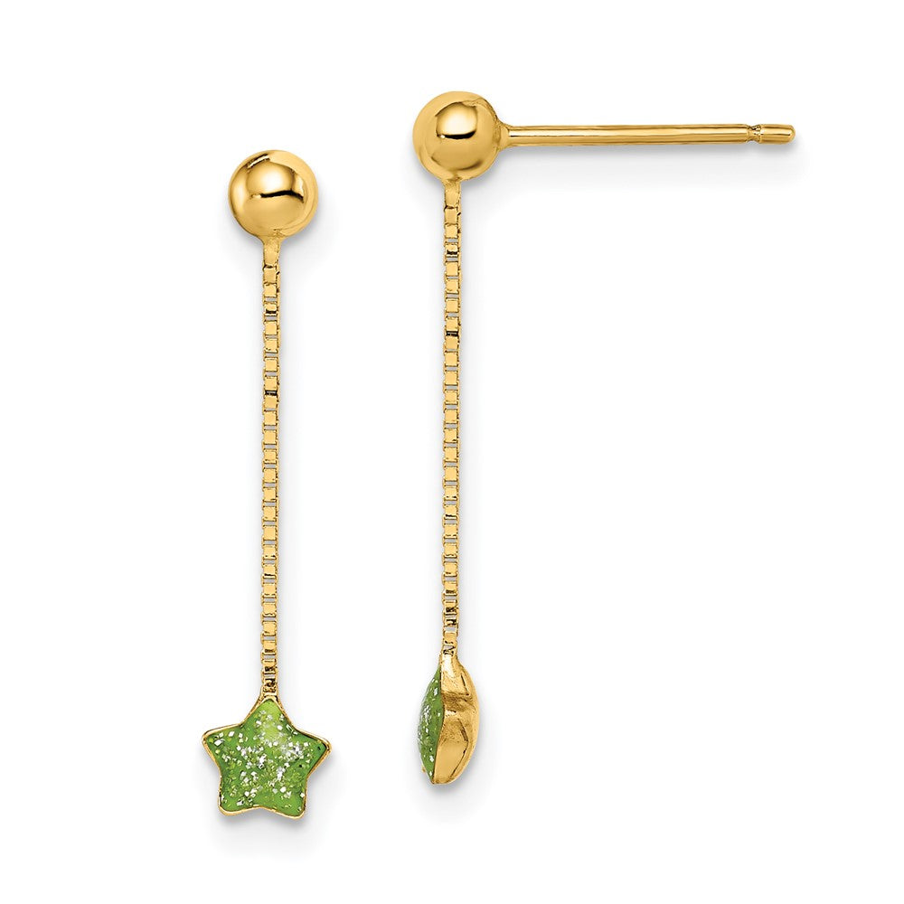 14K Yellow Gold Madi K Enameled Star Chain Dangle Post Earrings