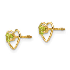 14K Yellow Gold Madi K 3mm Peridot Birthstone Heart Post Earrings