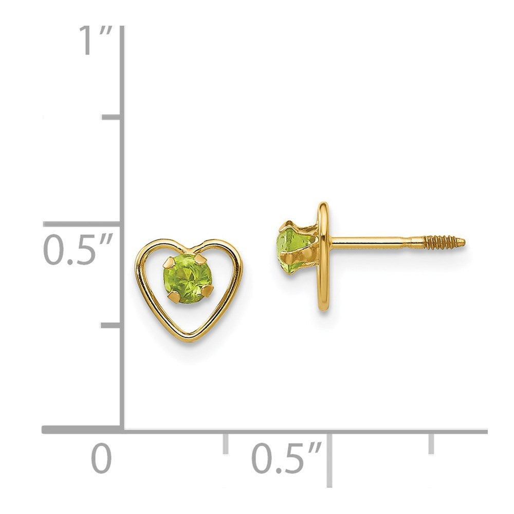 14K Yellow Gold Madi K 3mm Peridot Birthstone Heart Post Earrings