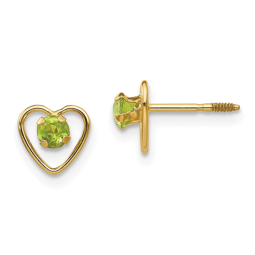 14K Yellow Gold Madi K 3mm Peridot Birthstone Heart Post Earrings