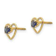 14K Yellow Gold Madi K 3mm Sapphire Birthstone Heart Earrings