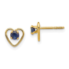 14K Yellow Gold Madi K 3mm Sapphire Birthstone Heart Earrings