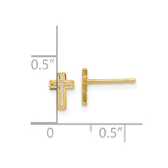14K Yellow Gold Madi K Polished Cross Mother of Pearl Post Earrings