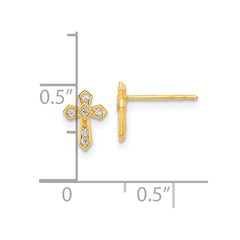 14K Yellow Gold Madi K Polished Cross CZ Post Earrings