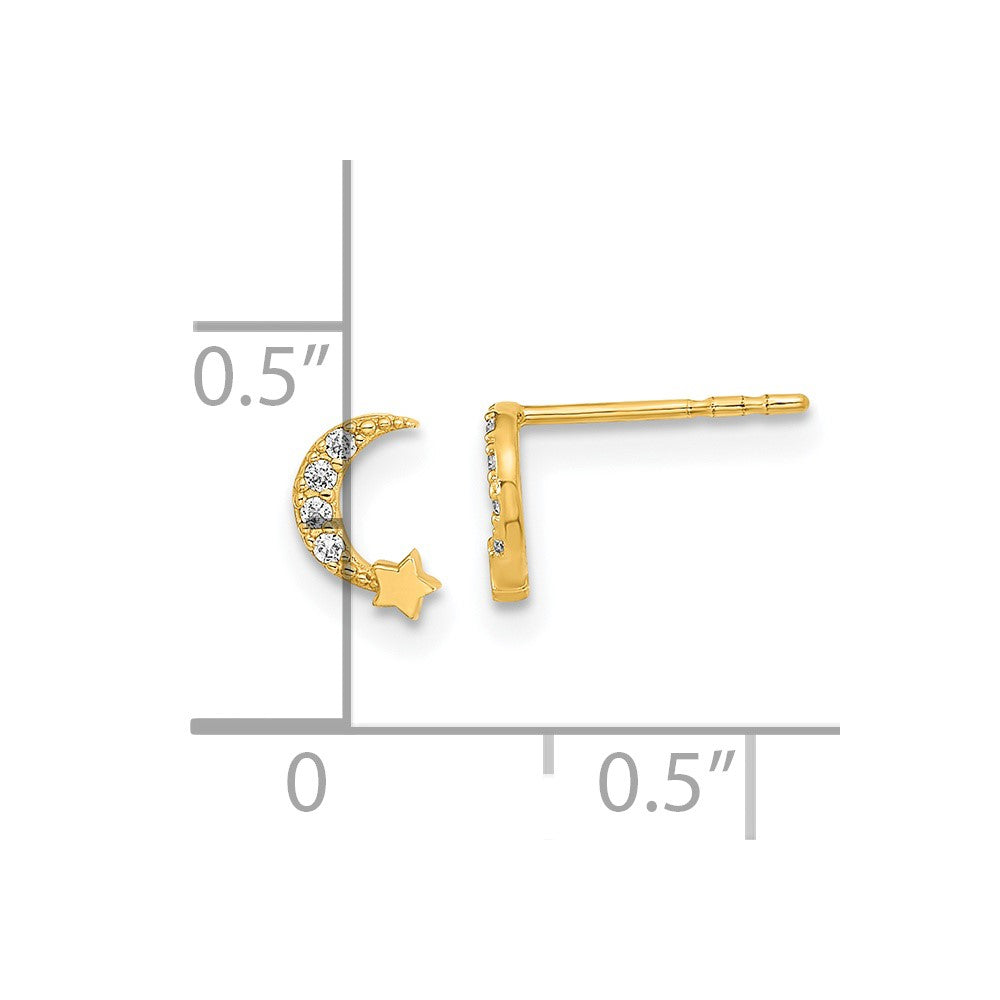 14K Yellow Gold Madi K Polished Moon and Star CZ Post Earrings