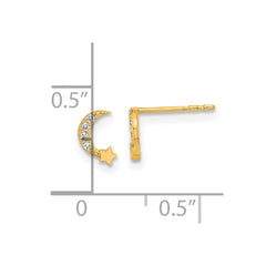 14K Yellow Gold Madi K Polished Moon and Star CZ Post Earrings
