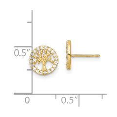 14K Yellow Gold Madi K Polished White CZ Tree of Life Post Earrings