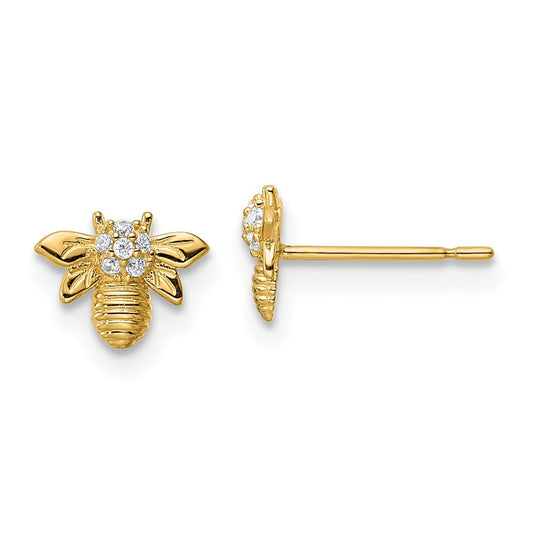 14K Yellow Gold Madi K CZ Bumble Bee Post Earrings