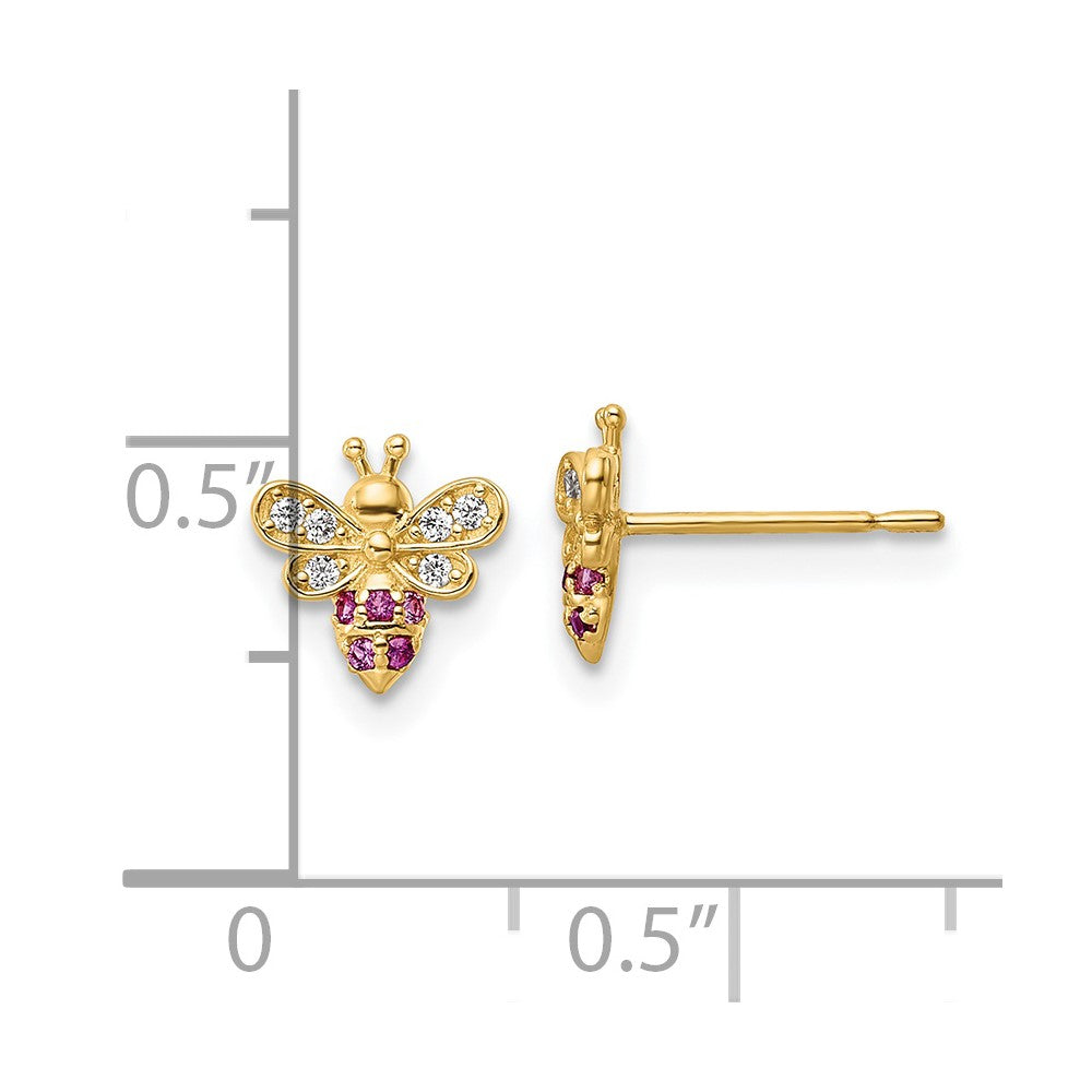 14K Yellow Gold Madi K Clear & Red CZ Bee Post Earrings