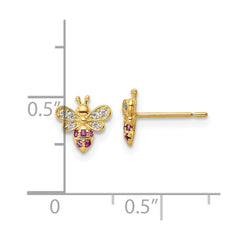 14K Yellow Gold Madi K Clear & Red CZ Bee Post Earrings
