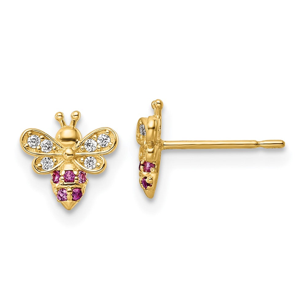 14K Yellow Gold Madi K Clear & Red CZ Bee Post Earrings