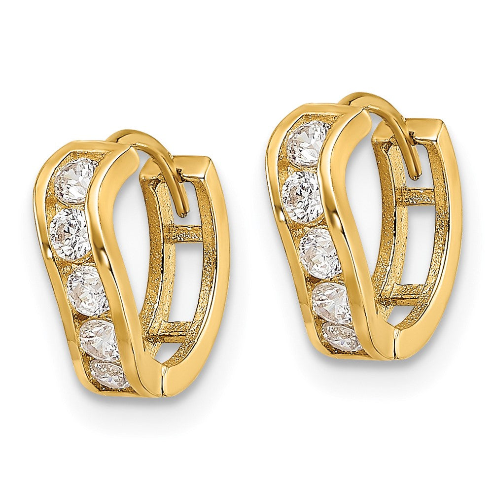 14K Yellow Gold Madi K Polished CZ Wavy Hinged Huggie Hoop Earrings