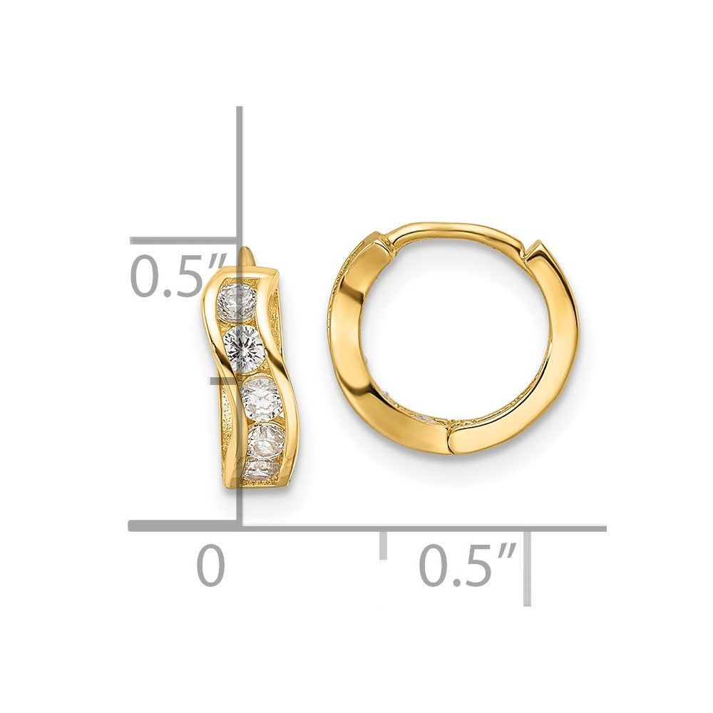 14K Yellow Gold Madi K Polished CZ Wavy Hinged Huggie Hoop Earrings