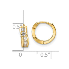 14K Yellow Gold Madi K Polished CZ Wavy Hinged Huggie Hoop Earrings