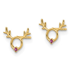 14K Yellow Gold Madi K Red CZ Reindeer Post Earrings