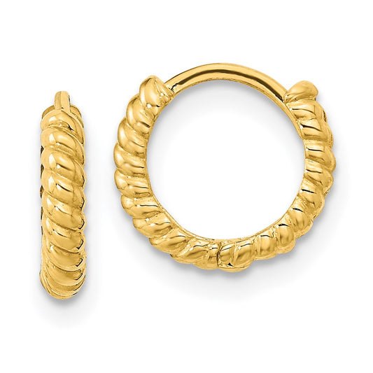 14K Yellow Gold Madi K Polished Textured Hoop Earrings