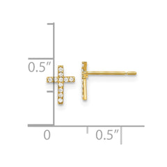 14K Yellow Gold Madi K Polished CZ Cross Post Earrings