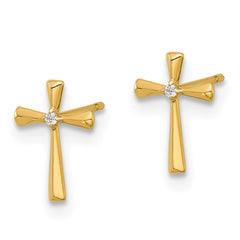 14K Yellow Gold Madi K Polished CZ Cross Post Earrings