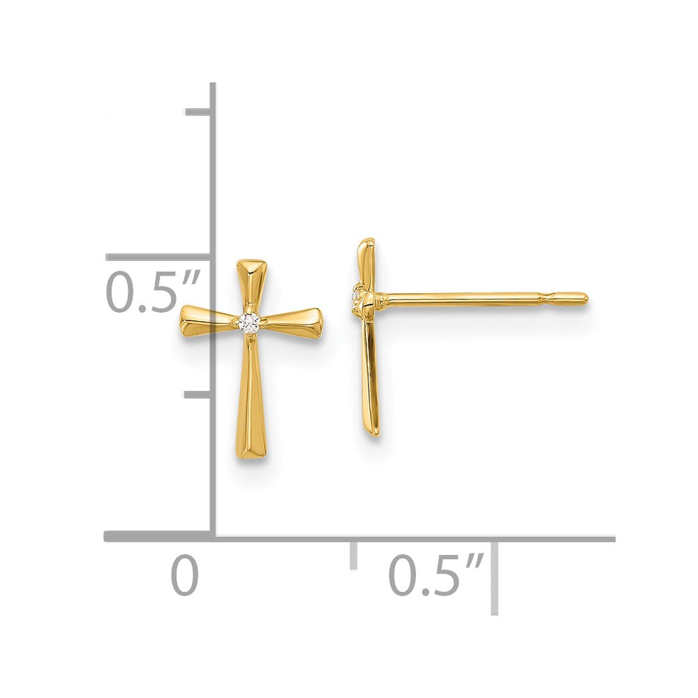 14K Yellow Gold Madi K Polished CZ Cross Post Earrings