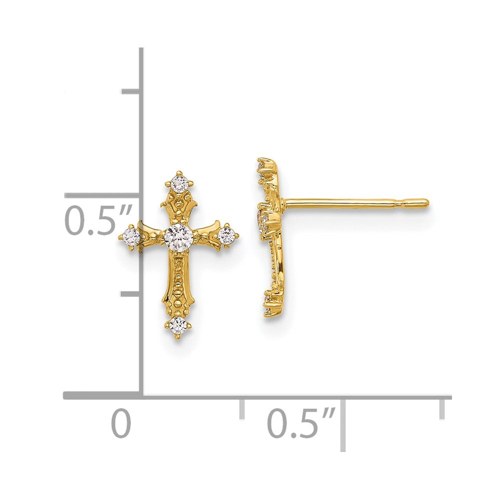 14K Yellow Gold Madi K Polished CZ Passion Cross Post Earrings