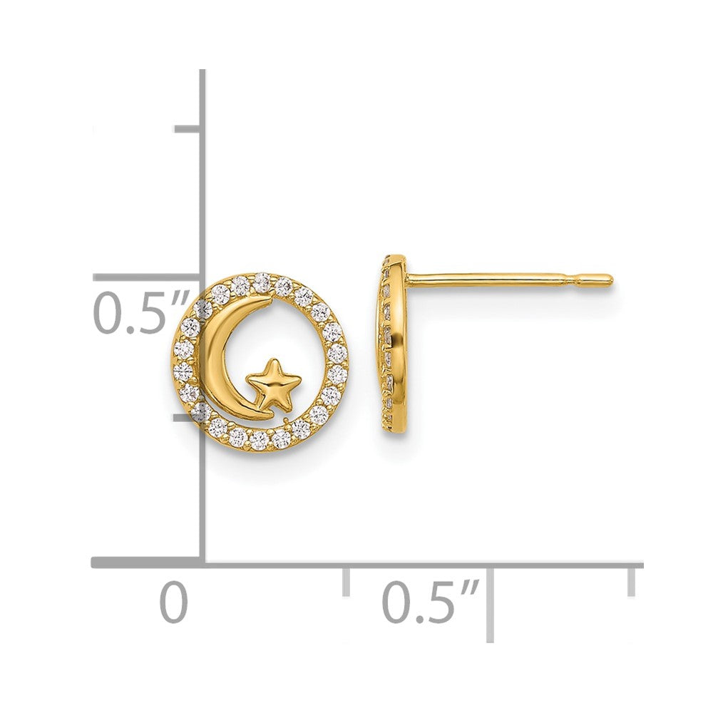 14K Yellow Gold Madi K Polished CZ Moon and Stars Post Earrings