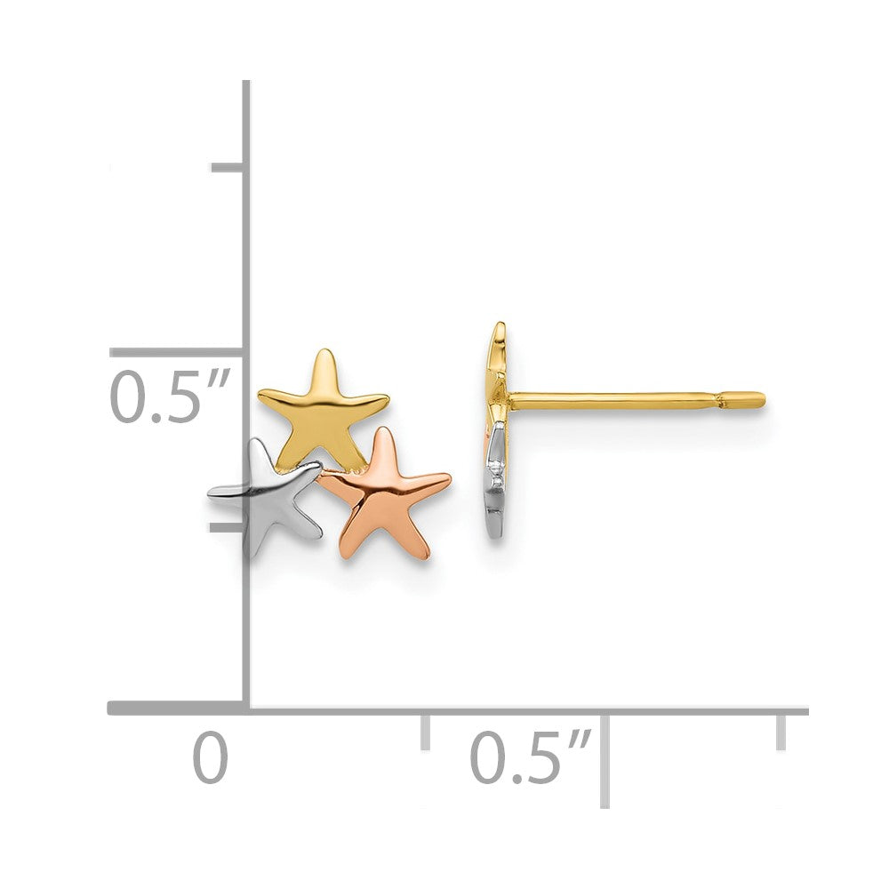 14K Tri-Color Gold Madi K Polished Stars Post Earrings