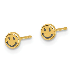 14K Yellow Gold Madi K and Black Rhodium-plated Polished Smiley Face Post Earrings