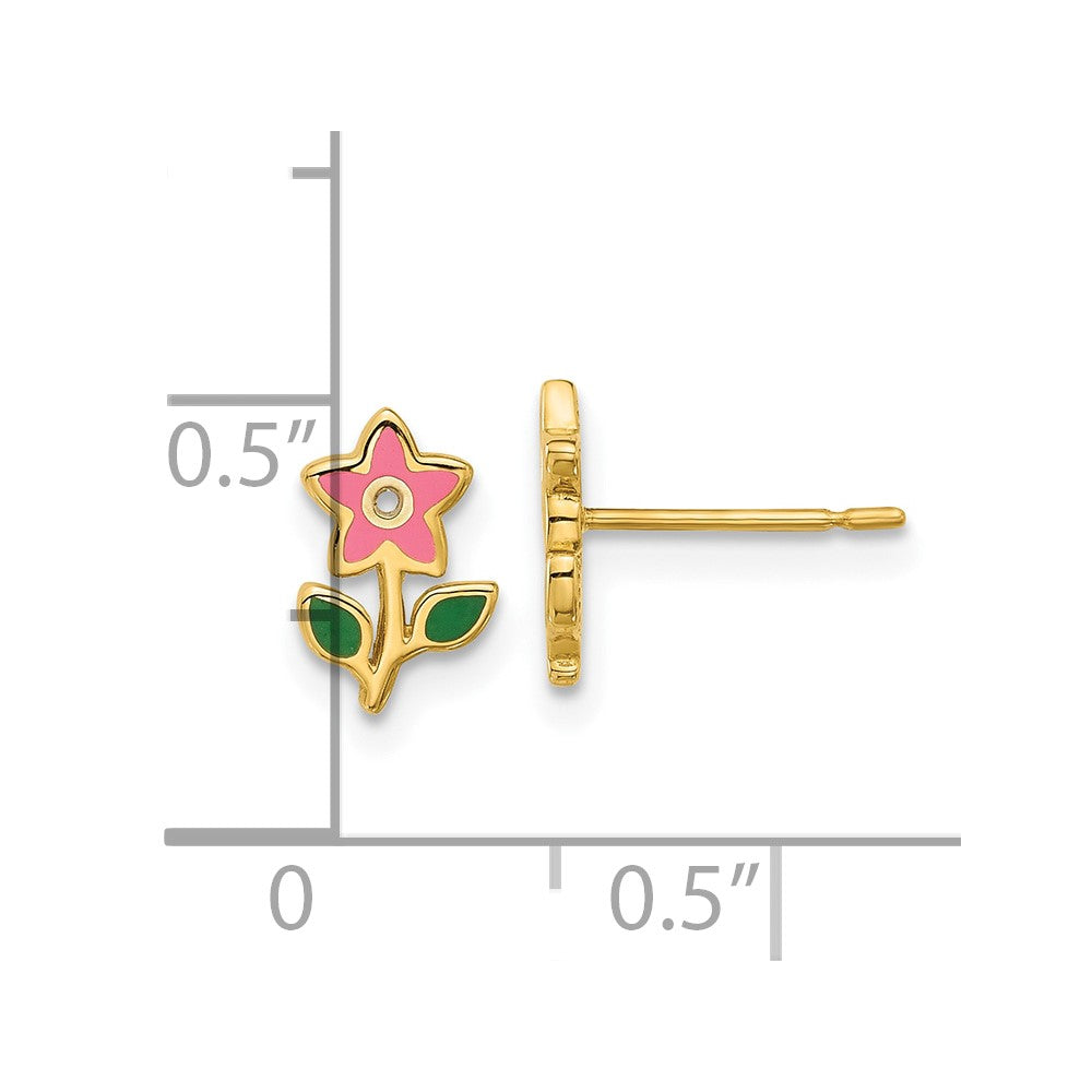 14K Yellow Gold Madi K Polished Enameled Flower Post Earrings