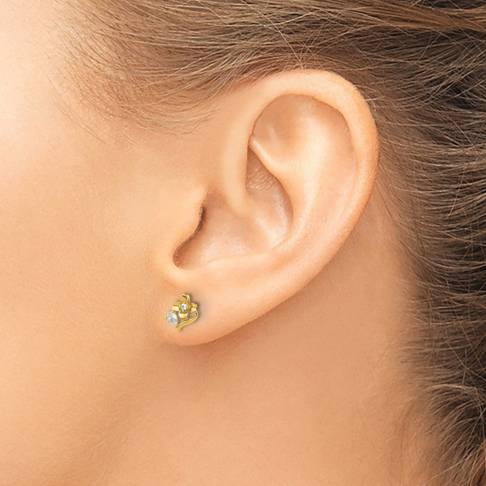 14K Yellow Gold Madi K Polished CZ Flower Post Earrings