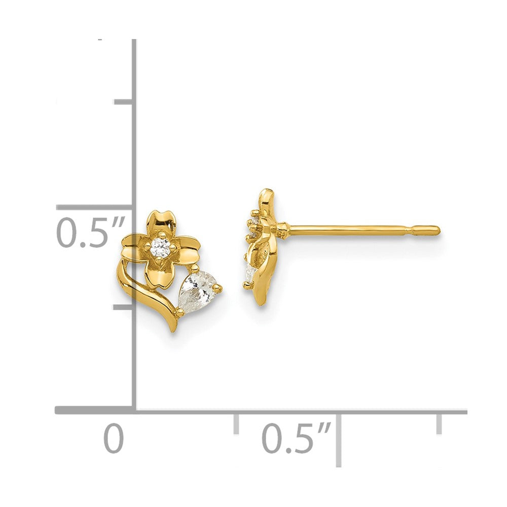 14K Yellow Gold Madi K Polished CZ Flower Post Earrings