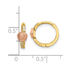 14K Yellow Gold Madi K Polished Two-tone CZ Hinged Huggie Hoop Earrings