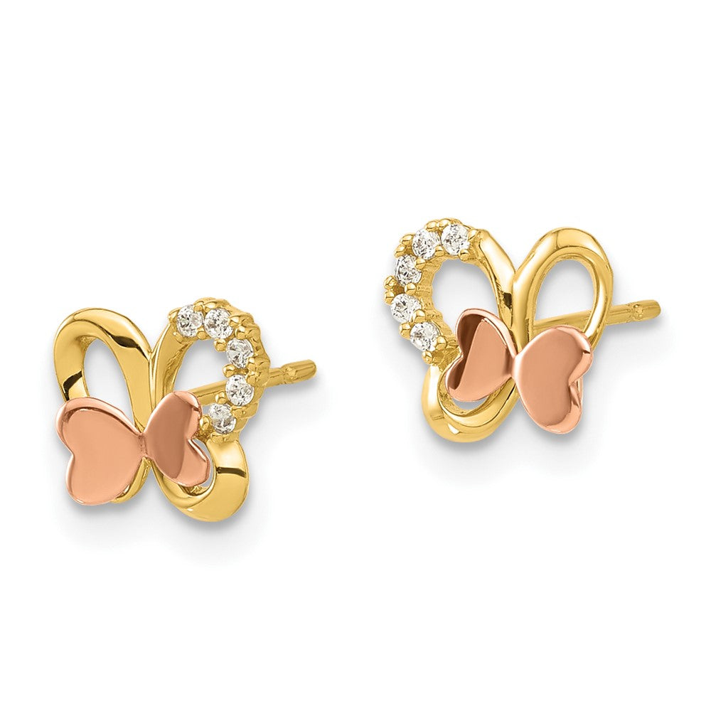 14K Two-Tone Gold Madi K Polished CZ Butterfly Post Earrings