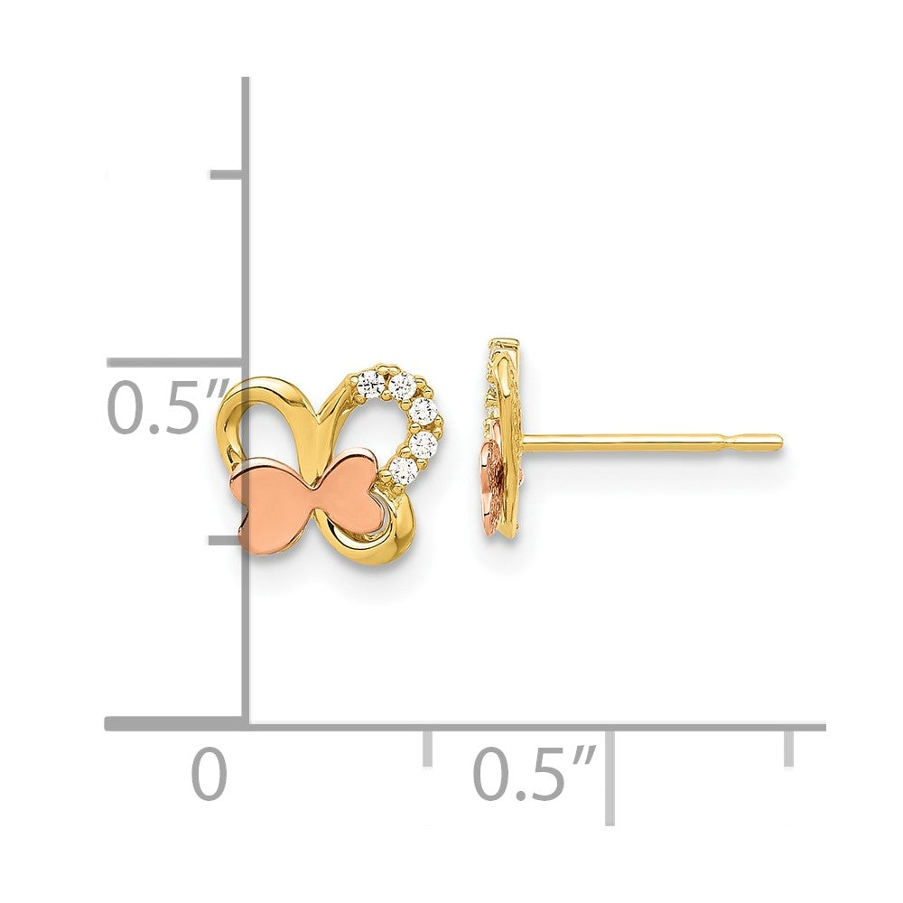 14K Two-Tone Gold Madi K Polished CZ Butterfly Post Earrings
