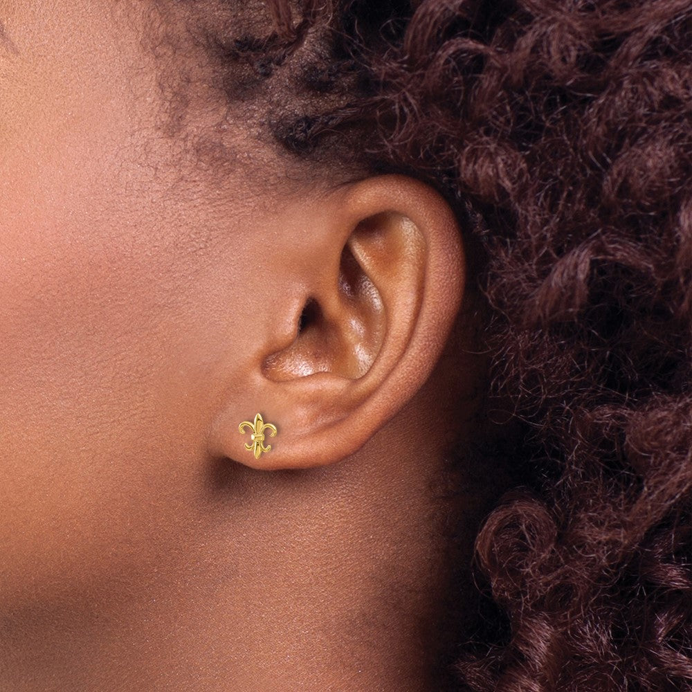 14K Yellow Gold Madi K Polished Fleur de Lis Post Earrings