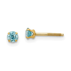 14K Yellow Gold Madi K 3mm Blue Zircon Stud Earrings