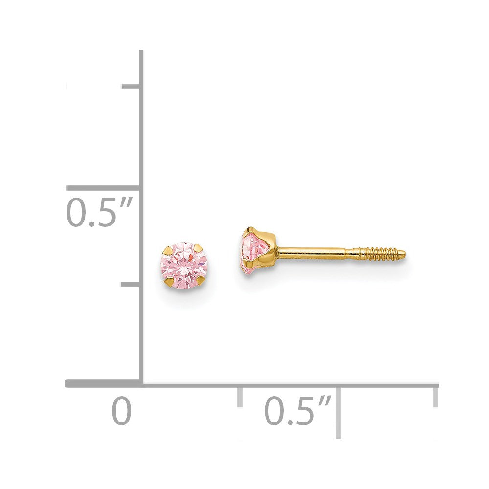 14K Yellow Gold Madi K 3mm Pink CZ Stud Earrings