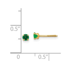14K Yellow Gold Madi K 3mm Synthetic Emerald Birthstone Stud Earrings