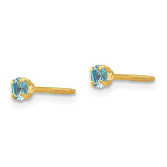 14K Yellow Gold Madi K 3mm Synthetic Blue Zircon Birthstone Stud Earrings