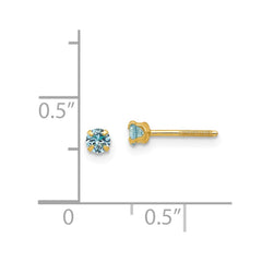 14K Yellow Gold Madi K 3mm Synthetic Blue Zircon Birthstone Stud Earrings