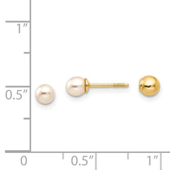 14K Yellow Gold Madi K Reversible 3.75-4mm FWC Pearl & Gold Ball Earrings