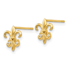 14K Yellow Gold Madi K CZ Fleur de lis Post Earrings