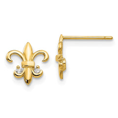 14K Yellow Gold Madi K CZ Fleur de lis Post Earrings
