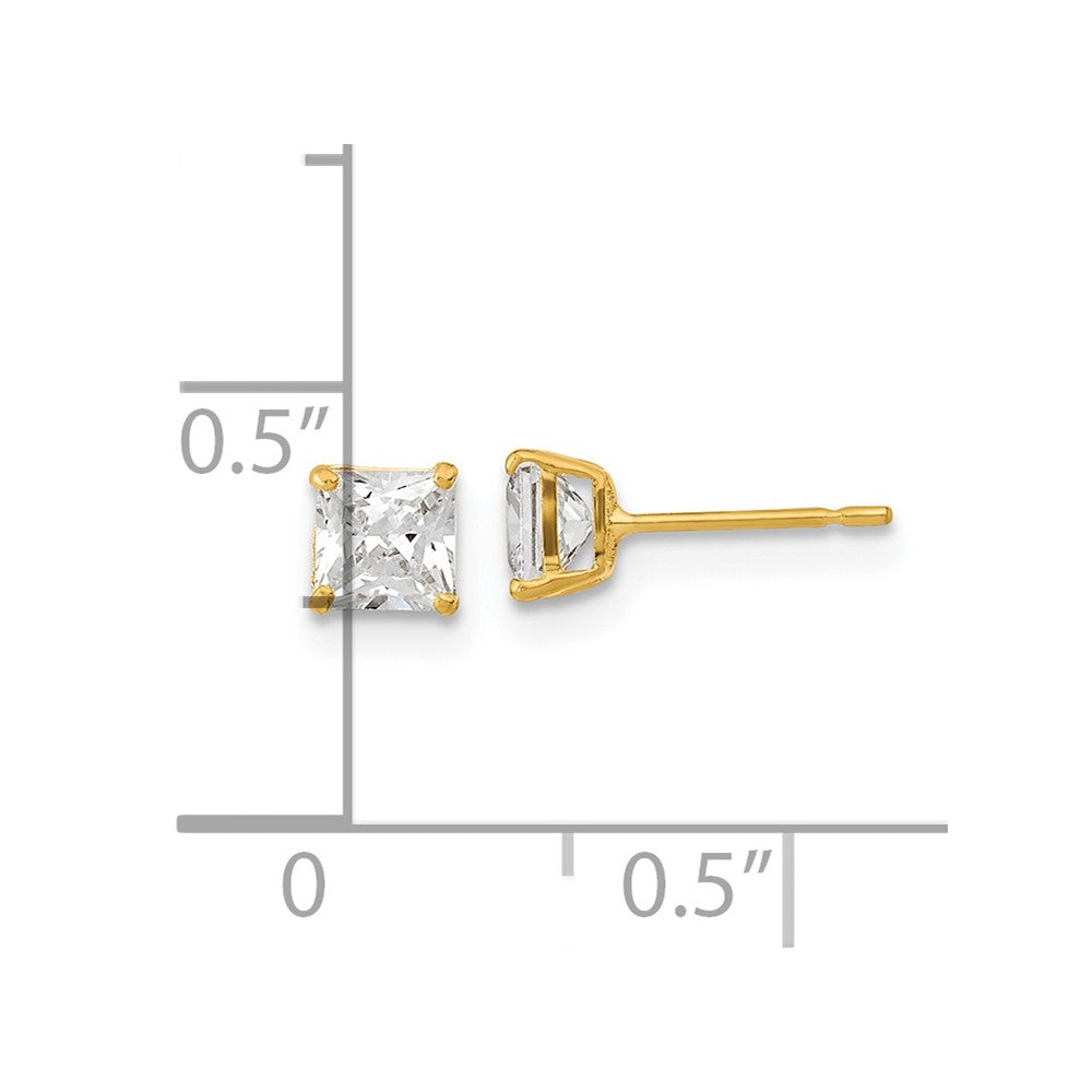 14K Yellow Gold Madi K 4mm Square CZ Basket Set Stud Earrings