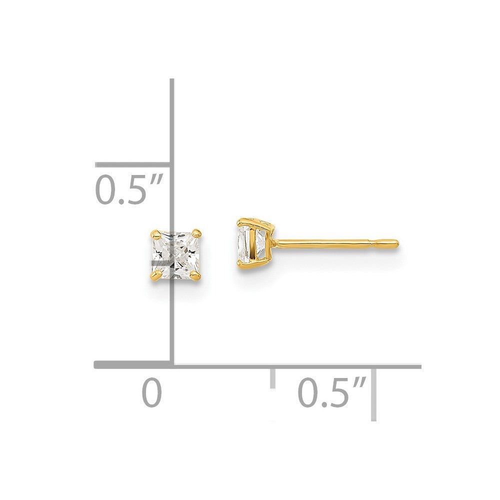 14K Yellow Gold Madi K 3mm Square CZ Basket Set Stud Earrings