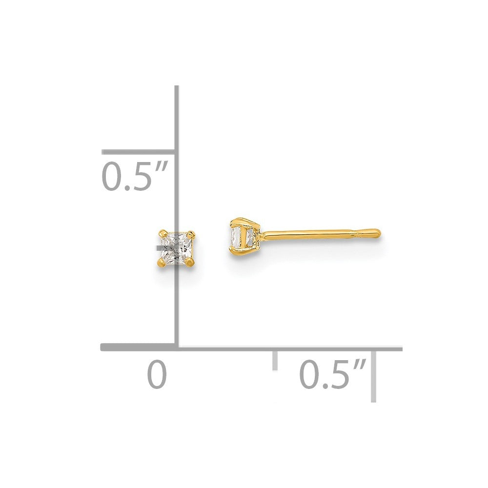 14K Yellow Gold Madi K 2mm Square CZ Basket Set Stud Earrings