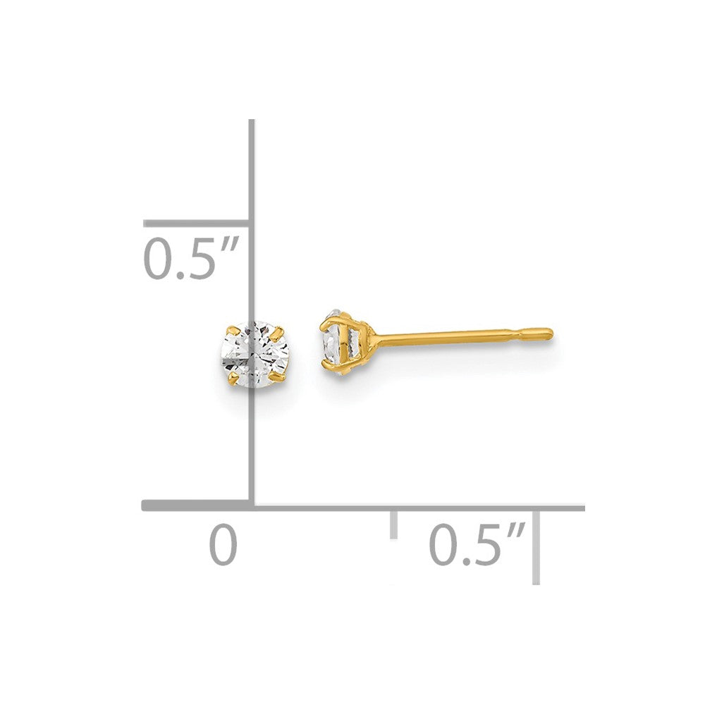 14K Yellow Gold Madi K 3mm Round CZ Basket Set Stud Earrings