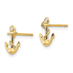 14K Yellow Gold Madi K CZ Children's Anchor Post Earrings