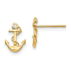 14K Yellow Gold Madi K CZ Children's Anchor Post Earrings